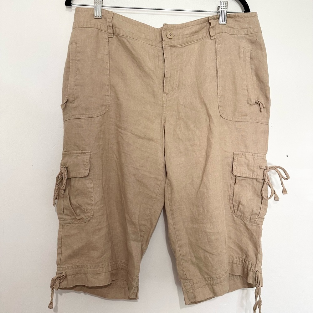a.n.a. Womens 14 Petite Shorts Brown Linen Woven Pockets Button